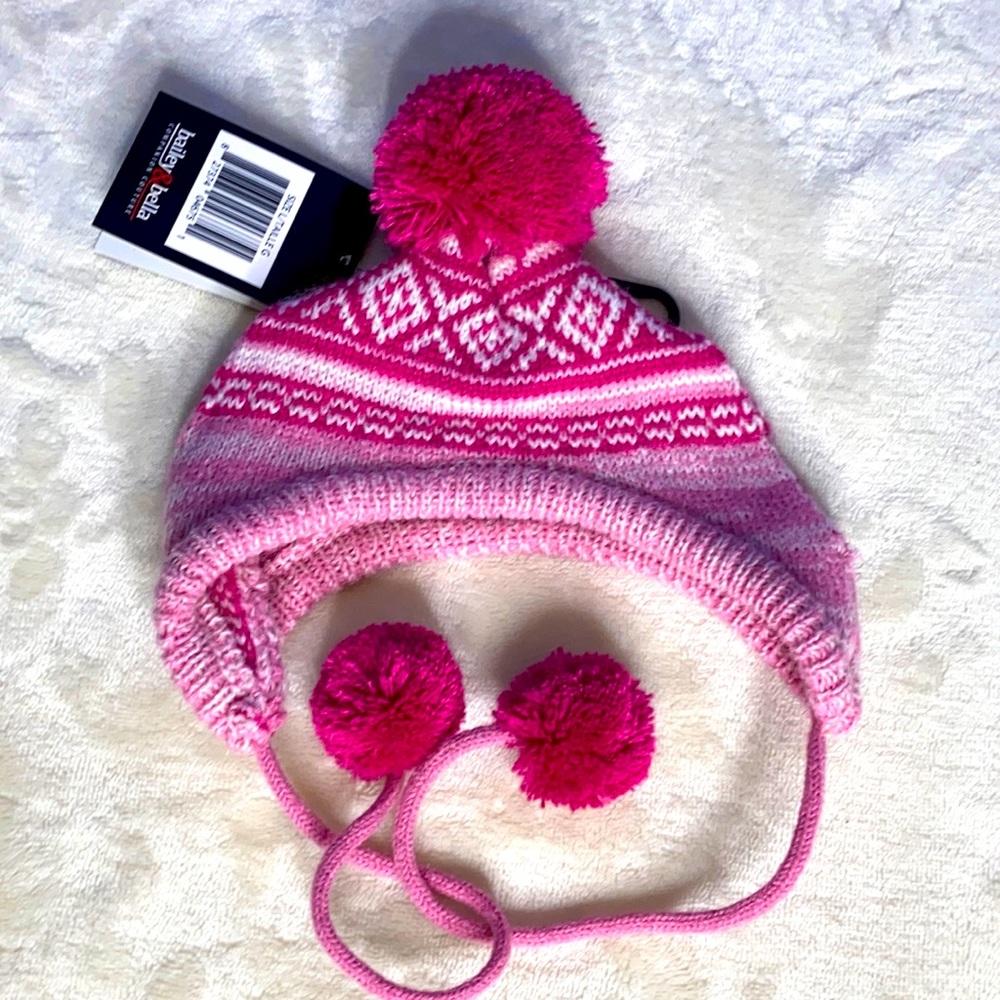 Bailey & Bella Pink knit Dog Hat with Pom Poms NWT